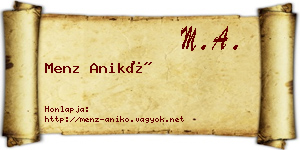 Menz Anikó névjegykártya